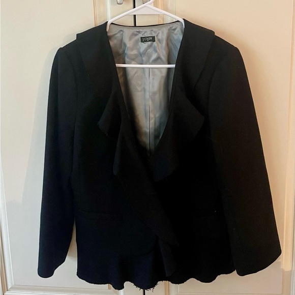 Vintage J Crew black blazer ruffled collar, rough hemline, snap button close, M - Picture 1 of 6